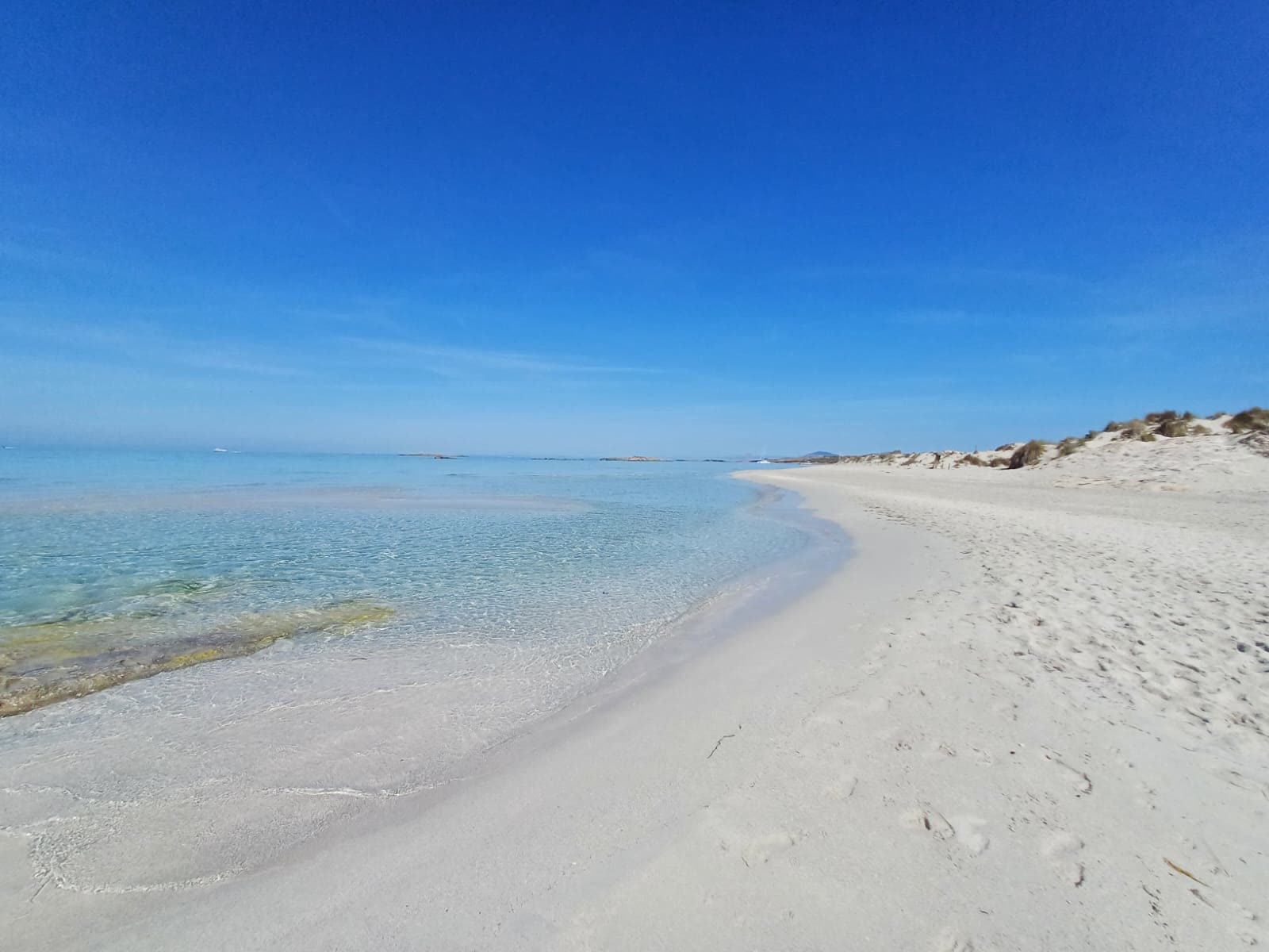 Playa de arena blanca en Espalmador y fondos turquesas entre Ibiza y Formentera